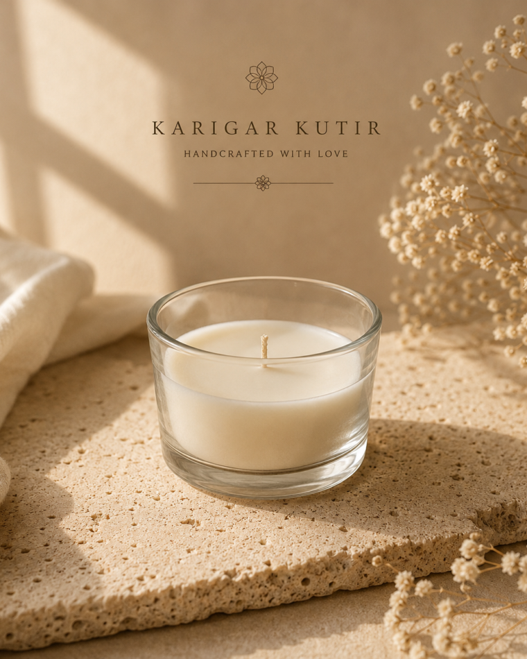 KarigarKutir lavender soy wax candle in a clear glass jar
